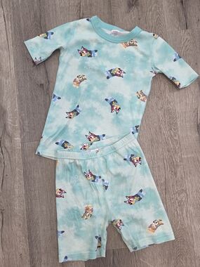 Hanna Andersson Light Aqua Cartoon Dog Short Pajama Set
